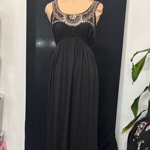 Bailey Blue Black Maxi Dress with Decorative Neckline